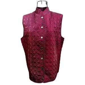 CHICO'S Lightly Quilted Fully Lined Snap Front Vest in Shimmering Bordeaux SZ LG